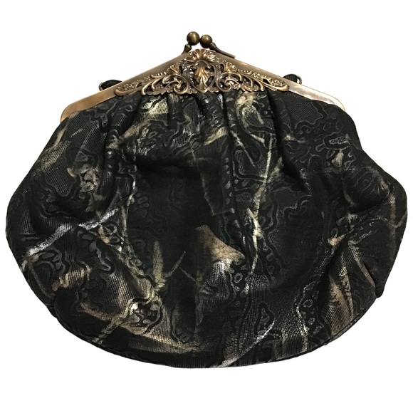 Fancy Nancy Handbag Patterned Fabric Scrolled Decorative Metal Purse - Picture 2 of 13